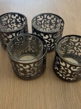 Bath & Body Works Chrome Metallic Modern Holder for 4 oz. Candles Set Of 4